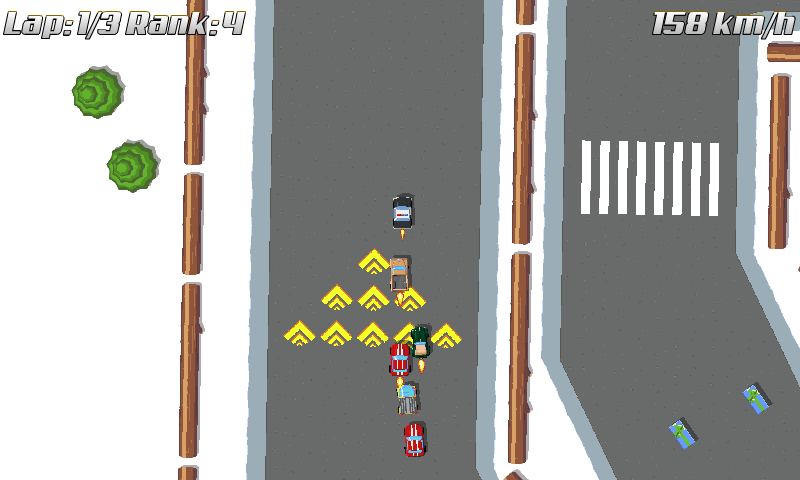 Racers driving over turbo road tiles
