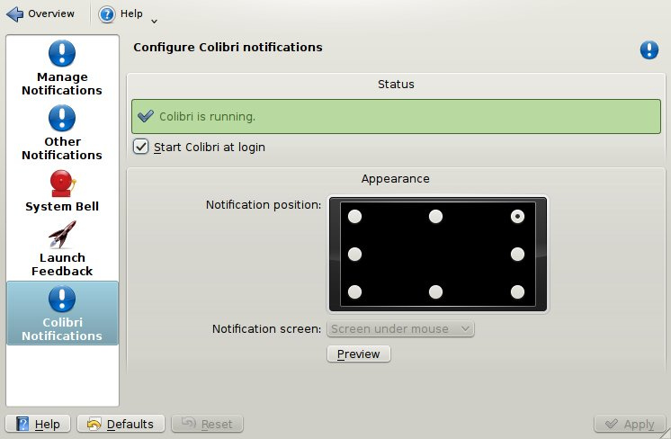 Colibri configuration module, Colibri is running