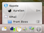 The "Indicator Display" plasmoid showing indicators from Kopete and KMail