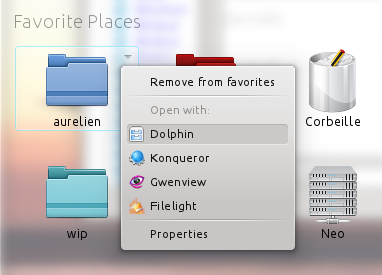 Showing the context menu from the "Favorite Places" source