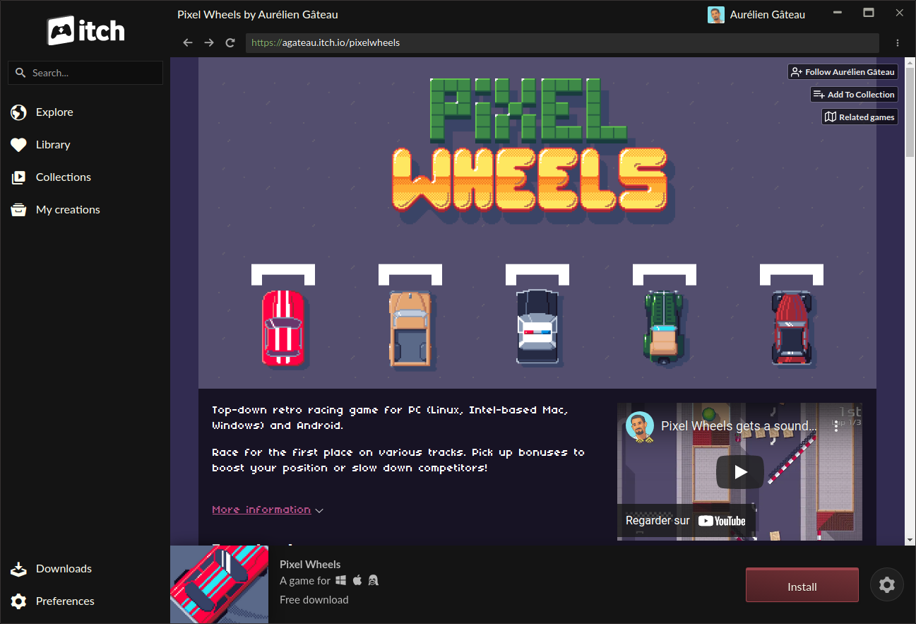 Pixel Wheels in itch.io app