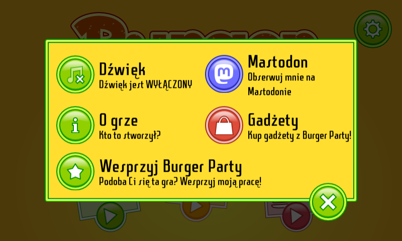 Burger Party configuration screen in Polish